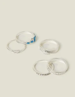 Accessorize 5-Pack Feather Stone Rings Silver Silver