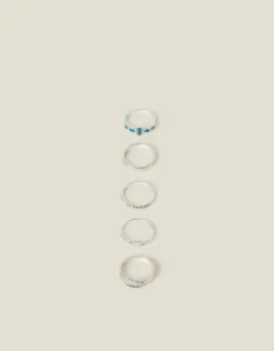 Accessorize 5-Pack Feather Stone Rings Silver Silver