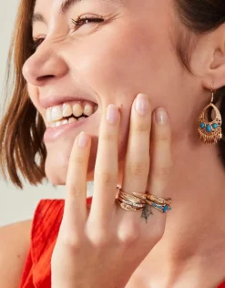 Accessorize 5-Pack Feather Stone Rings Gold Gold