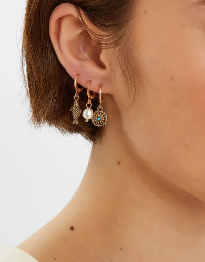 Accessorize 6-Pack Fish Charm Stud and Hoop Earrings