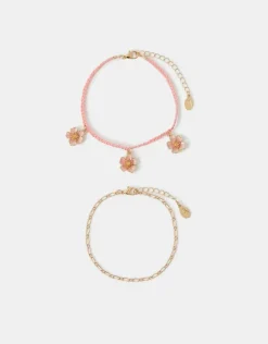 Accessorize 2-Pack Flower Charm Anklets