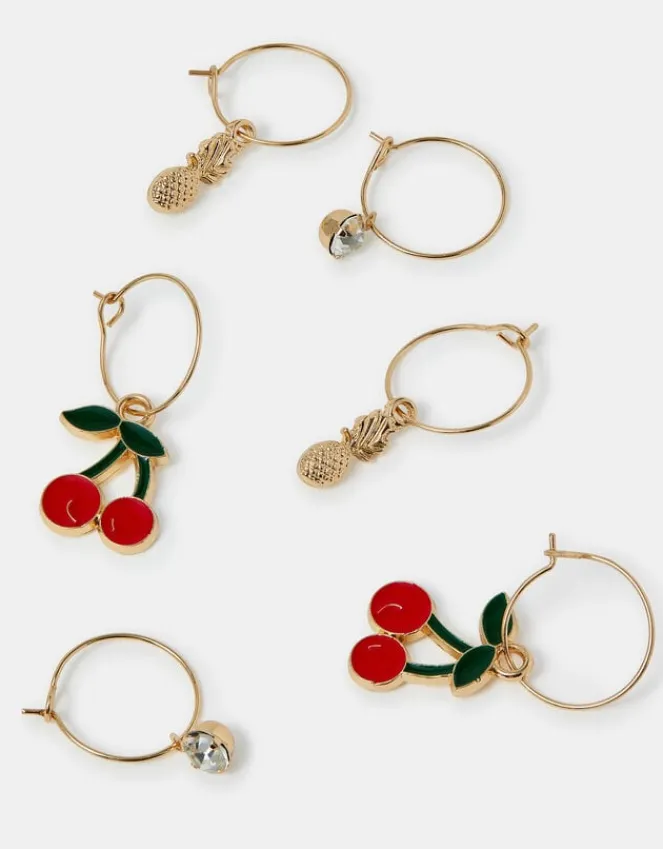 Accessorize 3-Pack Fruity Charm Hoop Earrings