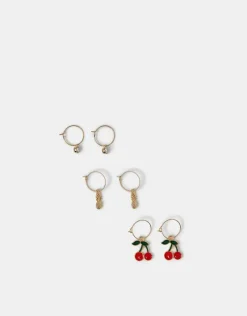 Accessorize 3-Pack Fruity Charm Hoop Earrings