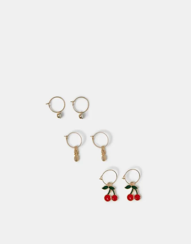 Accessorize 3-Pack Fruity Charm Hoop Earrings
