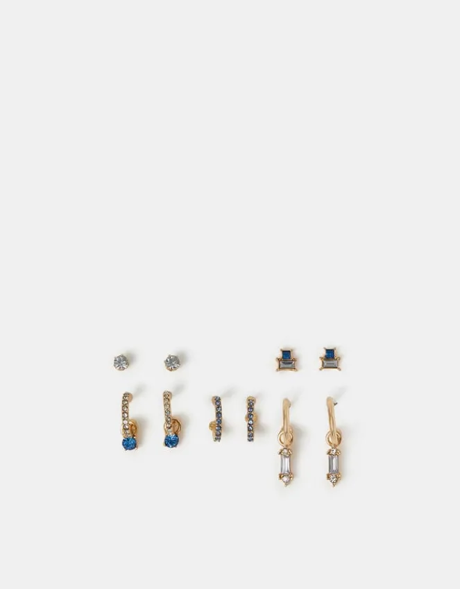 Accessorize 5-Pack Gem Diamante Stud & Hoop Earrings