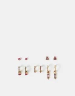 Accessorize 5-Pack Gem Diamante Stud & Hoop Earrings