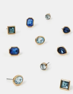 Accessorize 5-Pack Gem Stud Earrings Blue