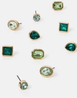 Accessorize 5-Pack Gem Stud Earrings Green