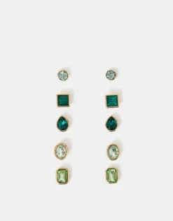 Accessorize 5-Pack Gem Stud Earrings Green