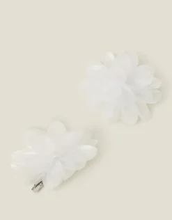 Accessorize 2-Pack Girls Glitter Corsage Hair Clips Ivory