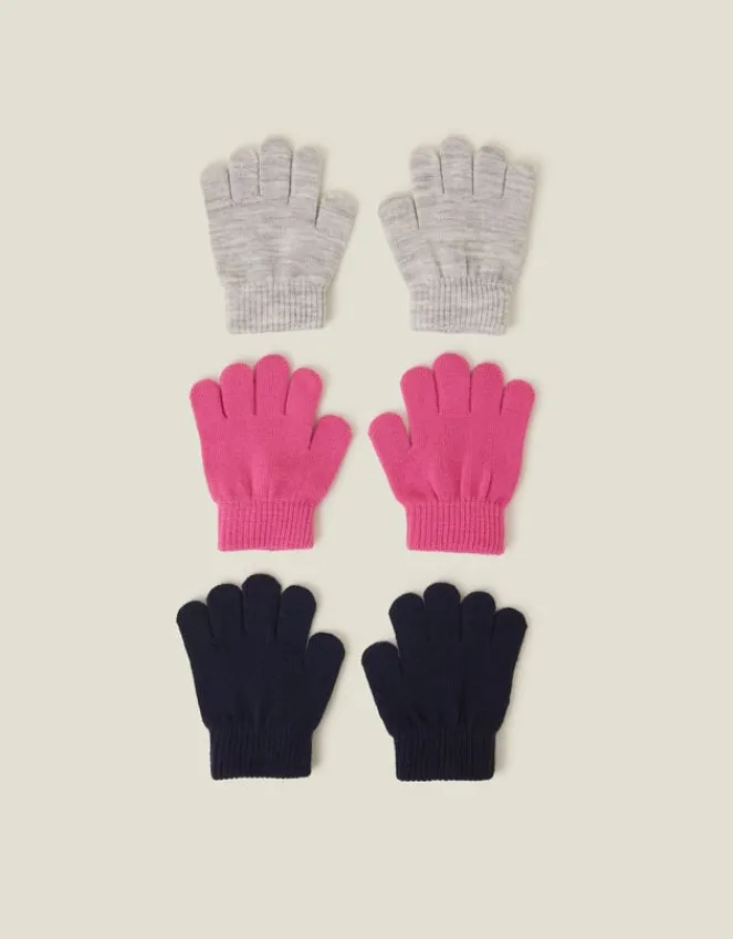 Accessorize 3-Pack Girls Plain Knit Gloves Multi