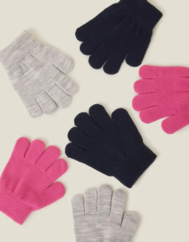 Accessorize 3-Pack Girls Plain Knit Gloves Multi