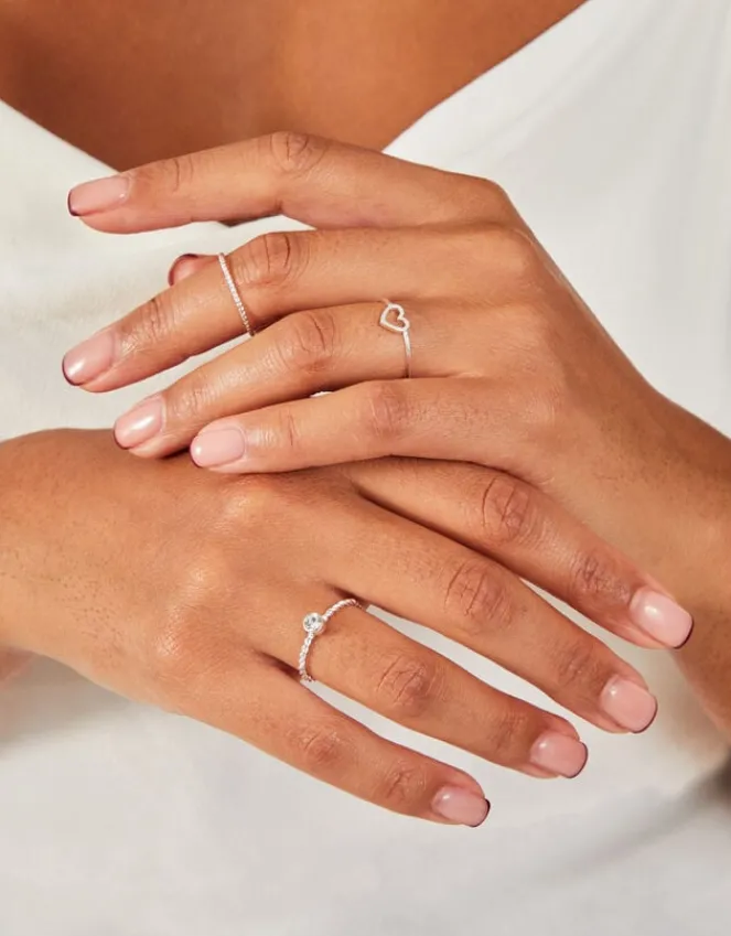 Accessorize 3-Pack Heart Gem Rings Silver