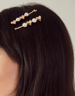 Accessorize 2-Pack Heart Pearl Hair Slides
