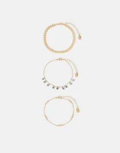 Accessorize 3-Pack Leaf Bead Charm Anklets