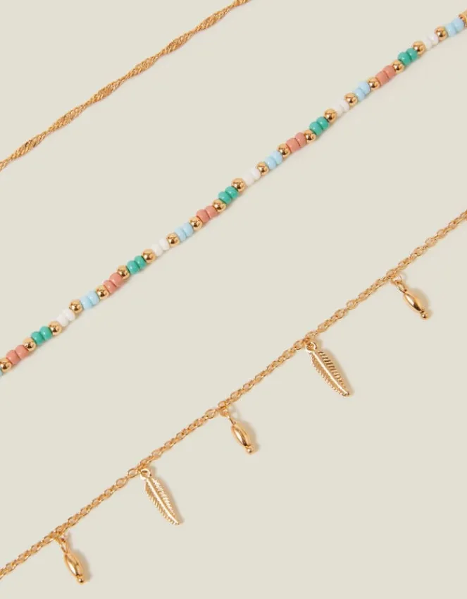 Accessorize 3-Pack Leaf Charm Anklets