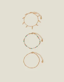 Accessorize 3-Pack Leaf Charm Anklets