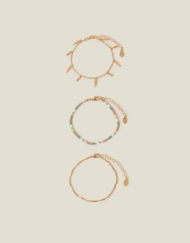 Accessorize 3-Pack Leaf Charm Anklets