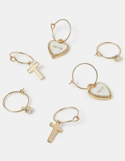 Accessorize 3-Pack Love Charm Hoop Earrings