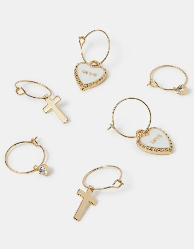 Accessorize 3-Pack Love Charm Hoop Earrings