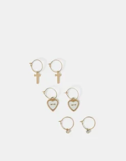 Accessorize 3-Pack Love Charm Hoop Earrings