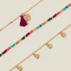 Accessorize 3-Pack Mix Bead Tassel Anklets