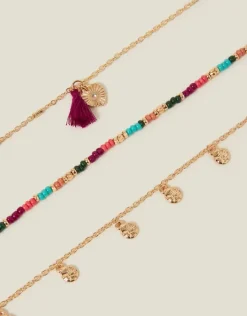 Accessorize 3-Pack Mix Bead Tassel Anklets