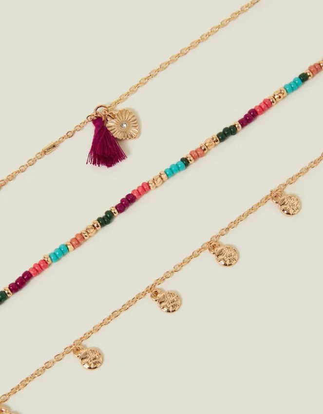 Accessorize 3-Pack Mix Bead Tassel Anklets