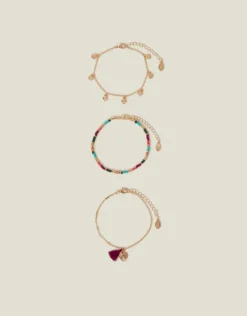 Accessorize 3-Pack Mix Bead Tassel Anklets