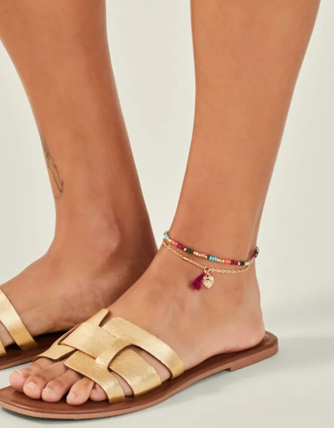 Accessorize 3-Pack Mix Bead Tassel Anklets