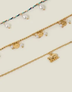 Accessorize 3-Pack Mix Elephant Charm Anklets