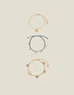 Accessorize 3-Pack Mix Elephant Charm Anklets
