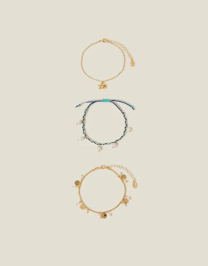 Accessorize 3-Pack Mix Elephant Charm Anklets