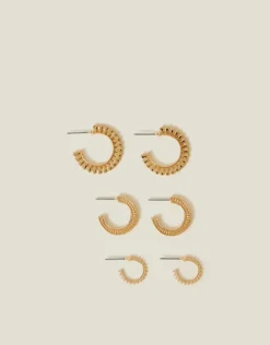 Accessorize 3-Pack Mix Texture Hoop Earrings Gold