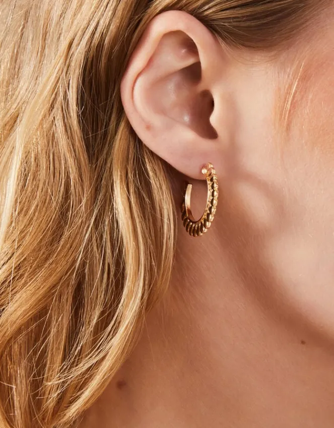 Accessorize 3-Pack Mix Texture Hoop Earrings Gold