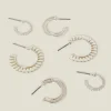 Accessorize 3-Pack Mix Texture Hoop Earrings Silver