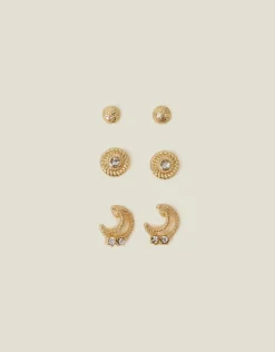 Accessorize 3-Pack Moon Gem Stud Earrings