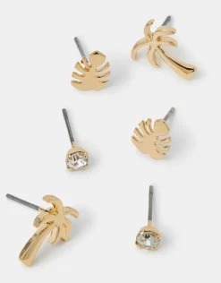 Accessorize 3-Pack Palm Stud Earrings