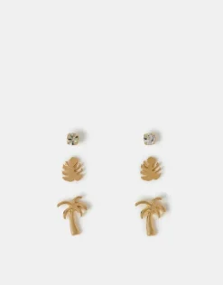 Accessorize 3-Pack Palm Stud Earrings