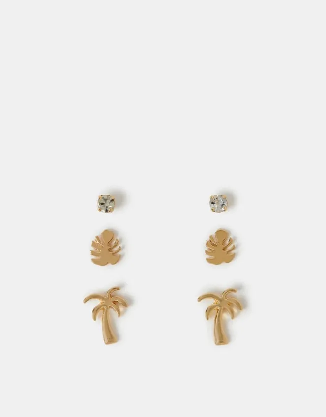 Accessorize 3-Pack Palm Stud Earrings