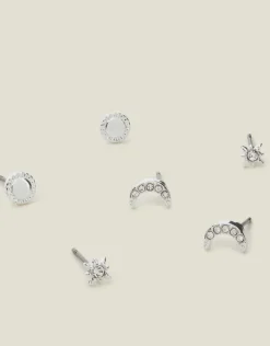 Accessorize 3-Pack Pave Moon Stud Earrings