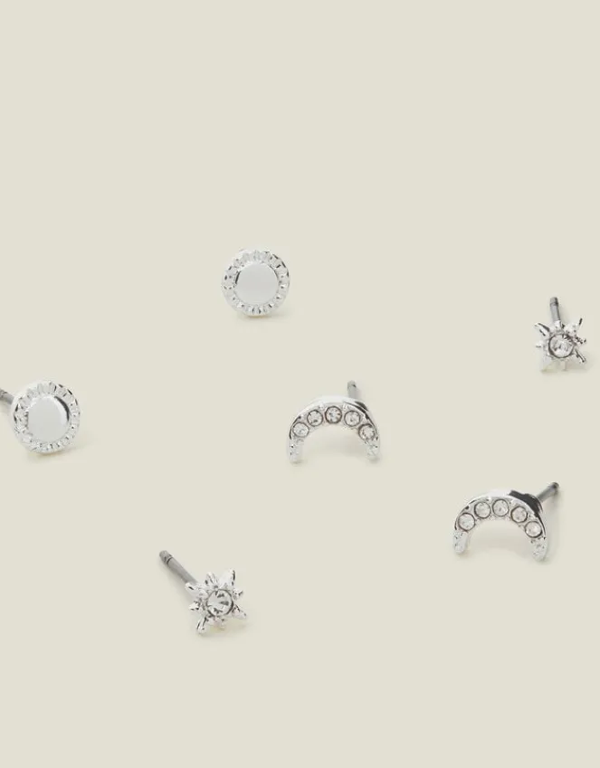 Accessorize 3-Pack Pave Moon Stud Earrings