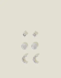 Accessorize 3-Pack Pave Moon Stud Earrings