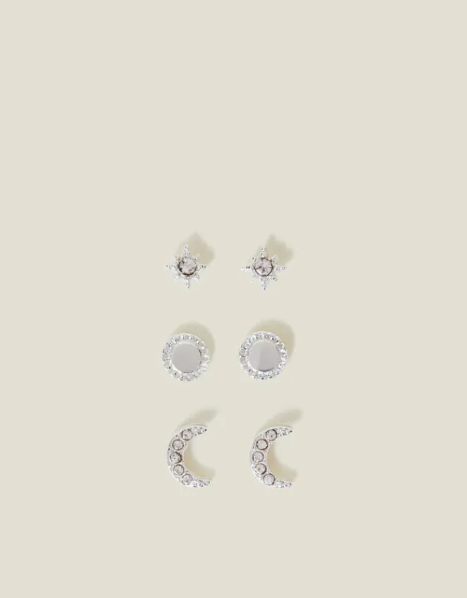 Accessorize 3-Pack Pave Moon Stud Earrings