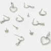 Accessorize 6-Pack Pav&eacute; Heart Stud and Hoop Earrings Silver