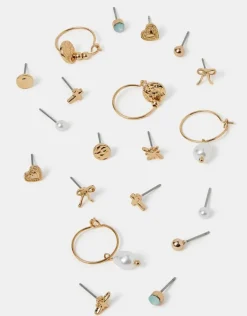Accessorize 10-Pack Pearl Charm Stud & Hoop Earrings
