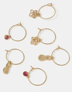 Accessorize 3-Pack Pineapple Gem Charm Hoop Earrings