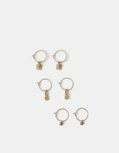 Accessorize 3-Pack Pineapple Gem Charm Hoop Earrings