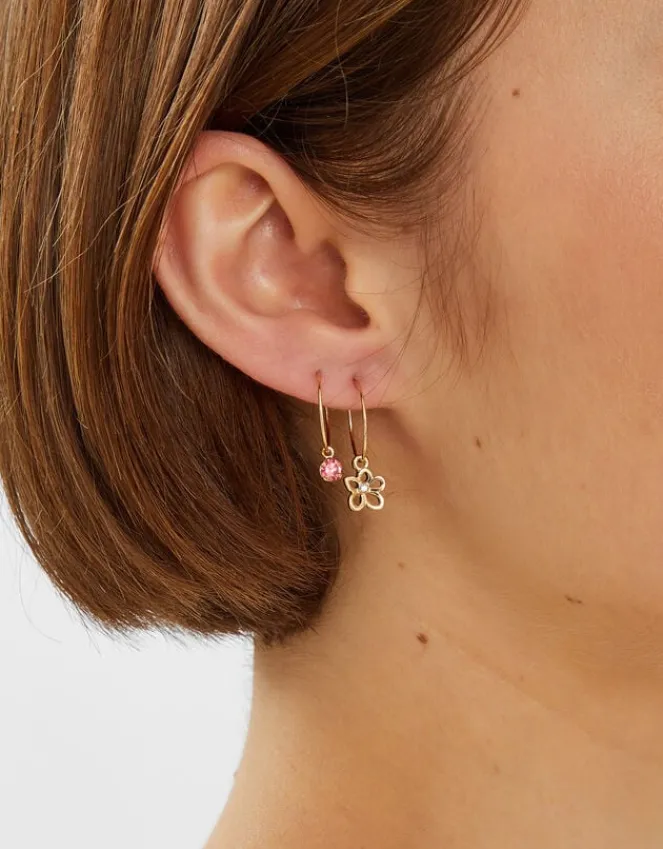 Accessorize 3-Pack Pineapple Gem Charm Hoop Earrings