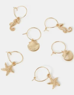 Accessorize 3-Pack Sea Charm Hoop Earrings